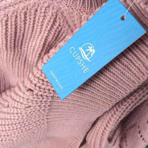 Blush Pink Cutout Pointelle Knit Sweater, XS/Pink - Picture 5 of 6